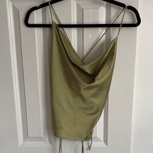 White Fox First Place Top Matcha - Satin Cowl Neck